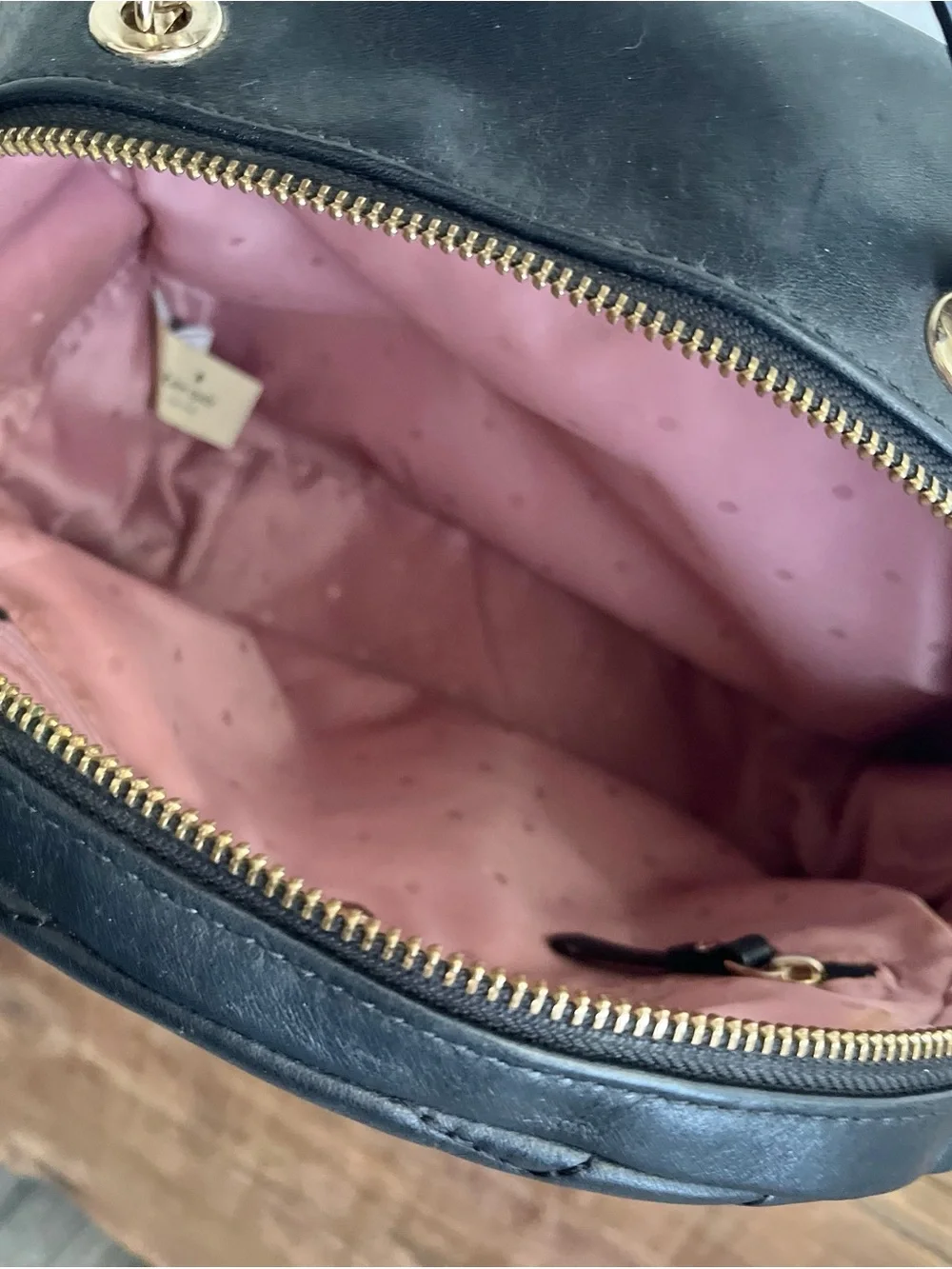 Kate Spade Quilted Black Leather Mini Backpack with Gold Accents